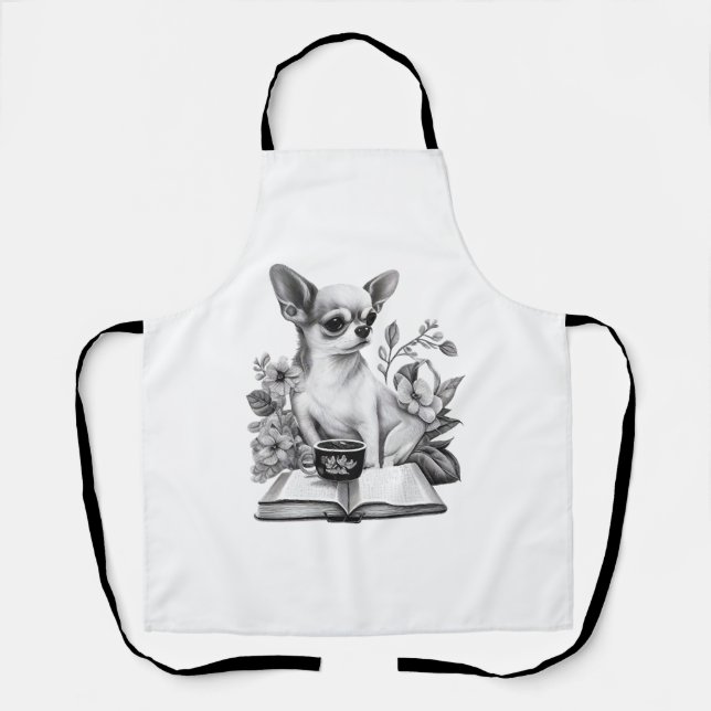 Tablier Chihuahua Livre Café Lecture Thé (Recto)