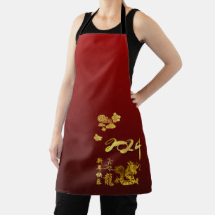 Tablier Chine New Year Dragon papier coupé 2024 Gold Cloud