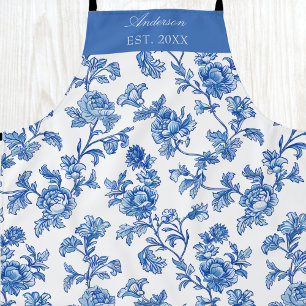 Tablier Chinoiserie bleu et blanc Nom personnalisé