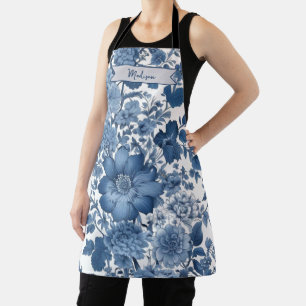 Tablier Chinoiserie Florale Personnalisée Vintage Bleue