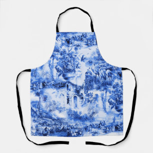 Tablier Chinoiserie toile, saule bleu, porcelaine bleue  