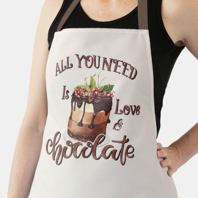 Tablier Chocolat Love Cuisine de gâteau (Apron with funny text, "All you need is love and chocolate.")