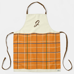 Tablier Chocolat orange Plaid Crème bleu vert