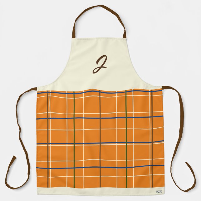 Tablier Chocolat orange Plaid Crème bleu vert (Recto)