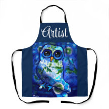 Chouette Abstraite lunaire bleu vert floral