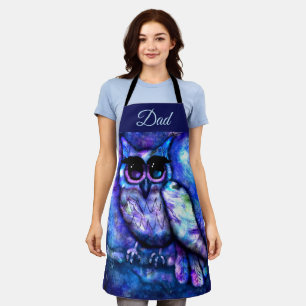 Tablier Chouette Abstraite Whimsical Big Eyed Bleu pourpre