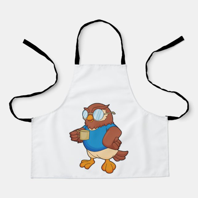 Tablier Chouette avec tasse de café (Recto)