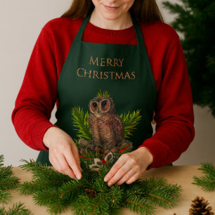 Tablier Chouette de Noël Nature et Faune Vacances Vert 
