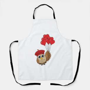 Tablier Chouette mignonne volant avec des ballons de coeur