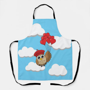 Tablier Chouette mignonne volant avec des ballons de coeur