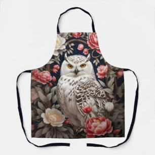 Tablier Chouette neigeuse Fleurs de pivoines roses