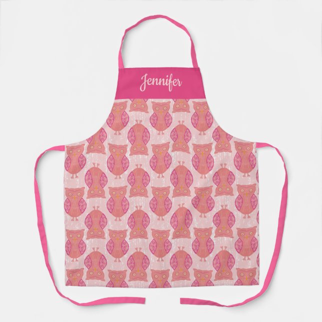 Tablier Chouettes de Corail rose pâle (Recto)