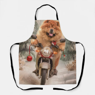 Tablier Chow Chow Chien chevauchant la moto Noël