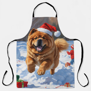 Tablier Chow Chow coule en neige avec le Casquette de Noël