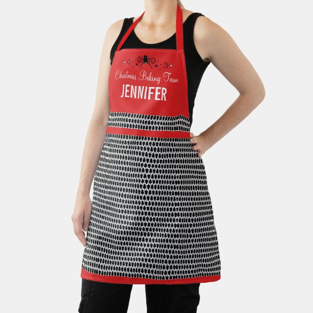 Tablier Christmas Baking Team Black White Red Nom personna (Insitu)