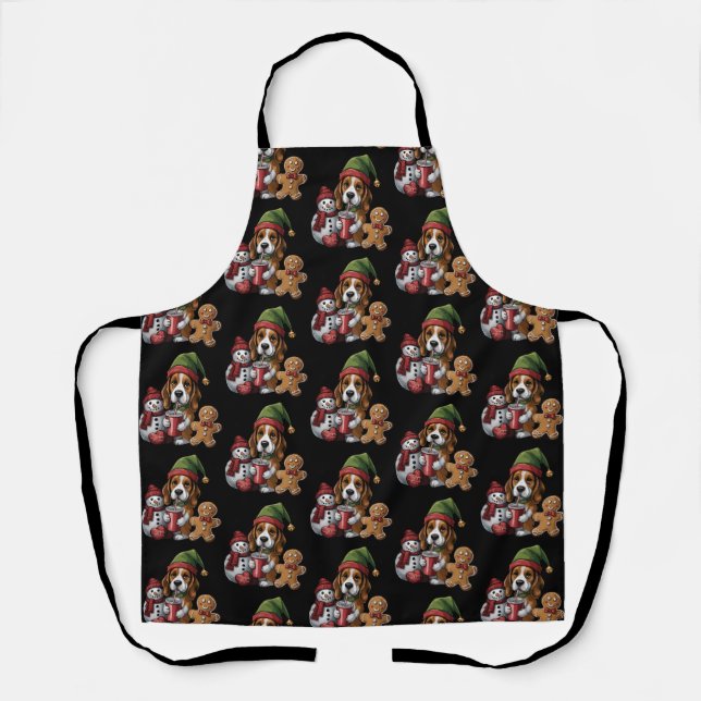 Tablier Christmas Basset Hound Dog Elf Merry Xmas (Recto)