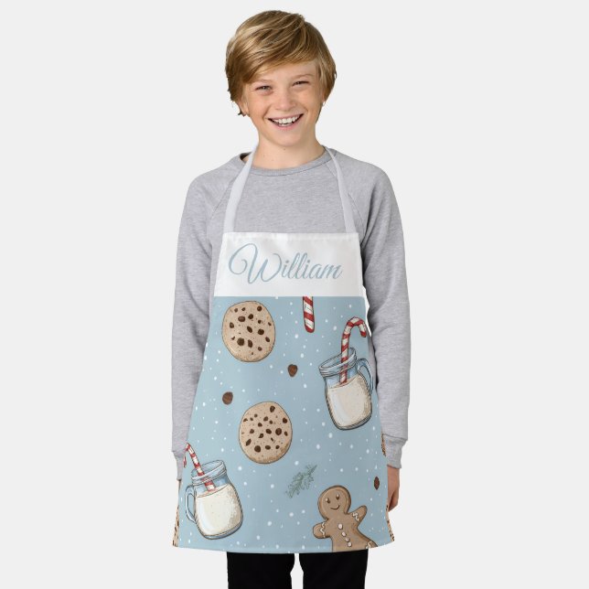 Tablier Christmas Cookies & Milk Kids Apron | Custom Name (Porté)