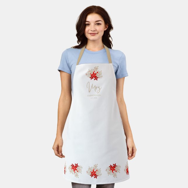 Tablier Christmas MRS Holly Branches Poinsettias Bouquet (Porté)