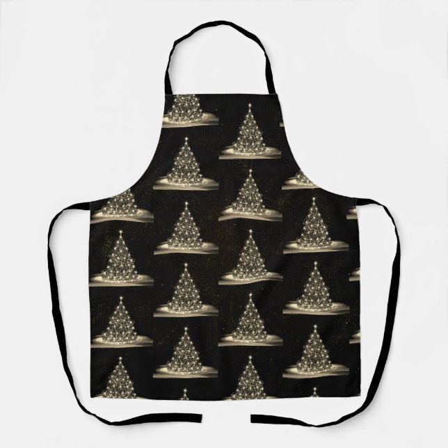 Tablier Christmas Party Golden Shiny Tree Winter Black (Recto)