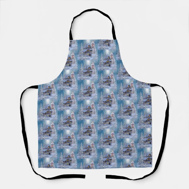 Tablier Christmas Party Winter White Snowman Blue Rustic (Recto)