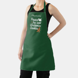 Tablier Christmas peace cookies citation nom vert