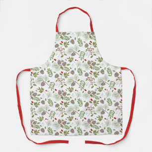 Tablier Christmas Red Holly Berry Motif Cuisine Apron
