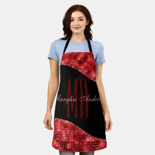 TABLIER CHRISTMAS ROUGE DISCO SHIMMER MONOGRAMME PERSONNAL