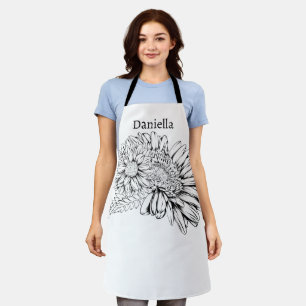 Tablier Chrysanthème Dessin à la Ligne Noire avec Votre No