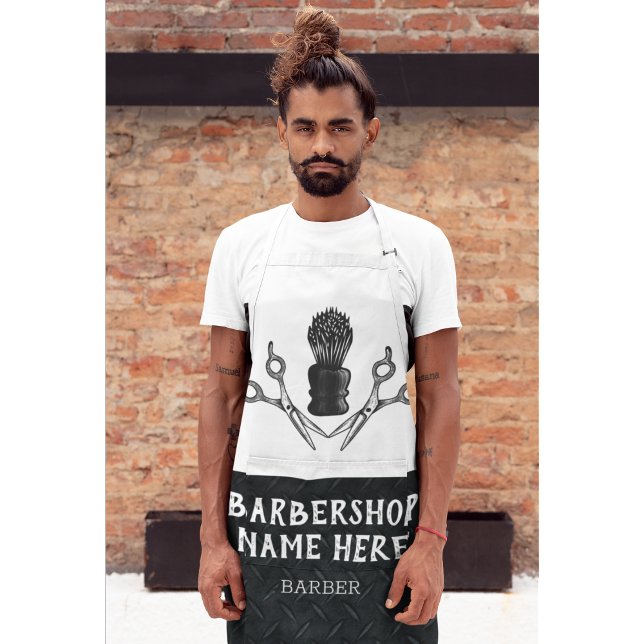 Tablier Ciseaux de barbier modernes robustes et tendance B (Barbershop barber custom modern trendy apron)