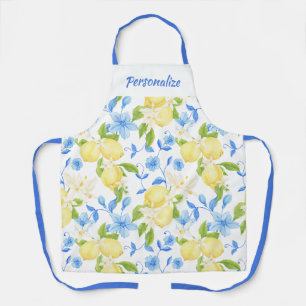 Tablier Citron jaune Fruit Bleu Design Floral Personnalisé