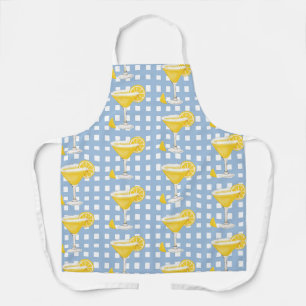 Tablier Citron jaune rétro Chèque bleu ciel