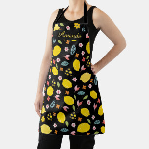 Tablier Citrons et fleurs, nom personnalisé