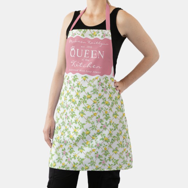 Tablier Citrons floraux roses Citrus Reine de la cuisine (Insitu)