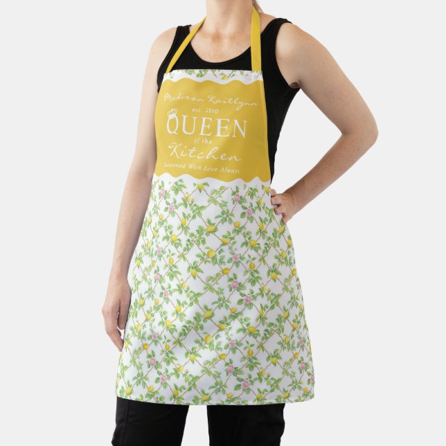 Tablier Citrons floraux roses Citrus Reine de la cuisine (Insitu)
