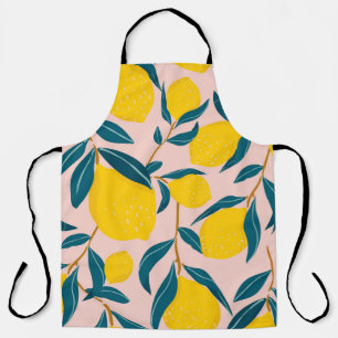 Tablier citrons illustrés : motif transparent rose
