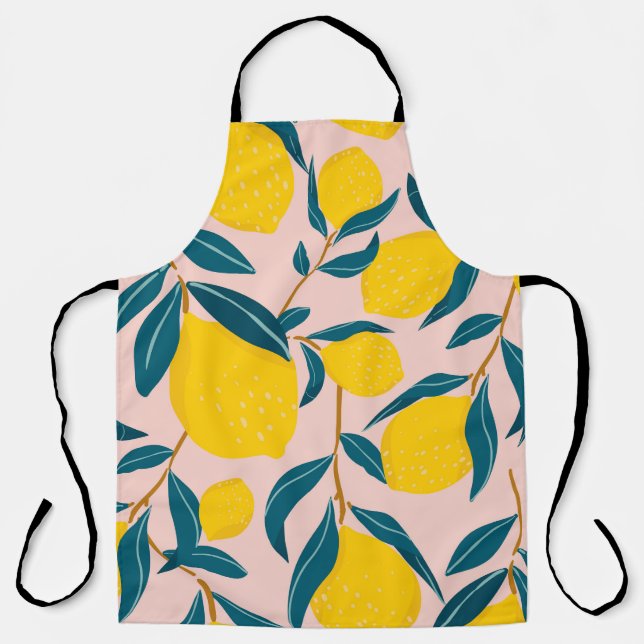 Tablier citrons illustrés : motif transparent rose (Recto)