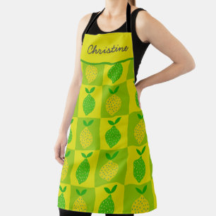 Tablier Citrons verts et jaunes à carreaux Nom personnalis