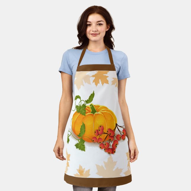 Tablier Citrouille, baies, bordure brune chute Thanksgivin (Porté)
