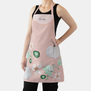 Tablier Citrouille blanc Et Fleurs Motif D'Aquarelle