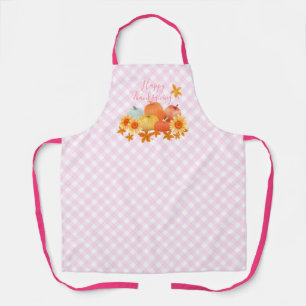 Tablier Citrouille d'automne En vichy rose