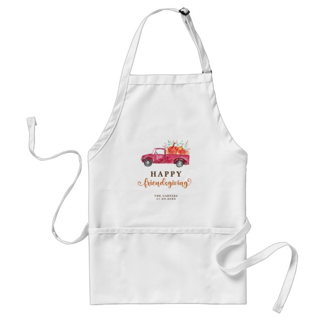 Tablier Citrouille de camion rouge Friendsgiving Automne S (Devant)
