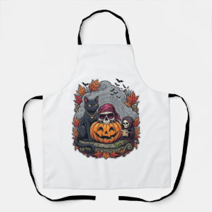 Tablier Citrouille de Halloween Chat Crâne Faucheuse Autom