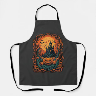 Tablier Citrouille d'Halloween Maison Hantée Pleine Lune C