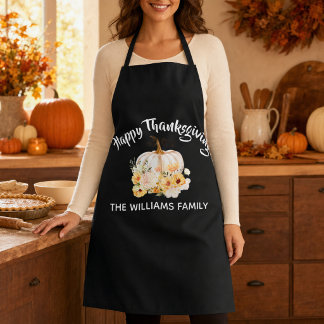 Tablier Citrouille florale personnalisée de Thanksgiving