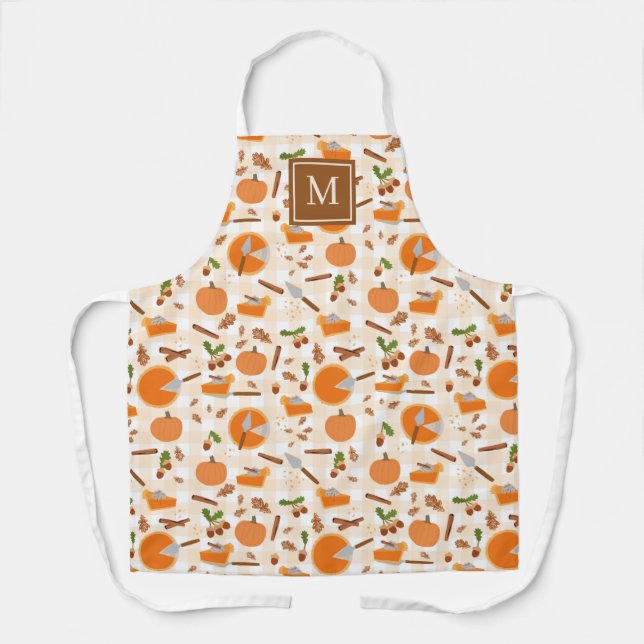 Tablier Citrouille Pie Automne Motif Automne Monogramme in (Recto)