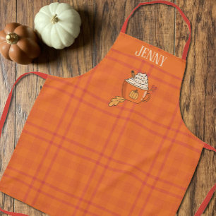 Tablier Citrouille Spice Doodle Orange Tartan Motif Apron
