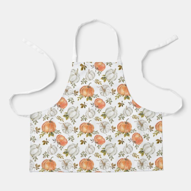 Tablier Citrouilles d'aquarelle et Motif d'automne de feui (Recto)