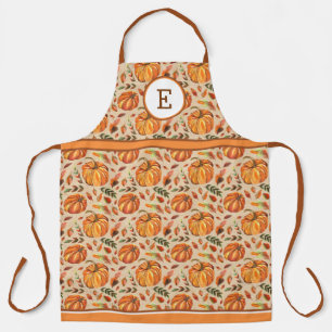 Tablier Citrouilles d'automne et monogramme de feuilles