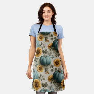 Tablier Citrouilles turquoises et tournesols d'or