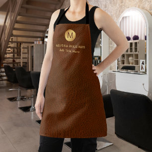 Tablier Classé Faux Brown Cuir & Or Monogramme Uniforme